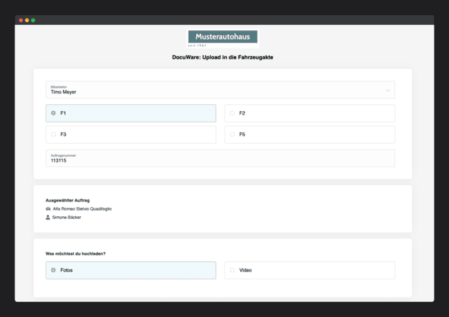 DocuWare Upload App für Autohäuser